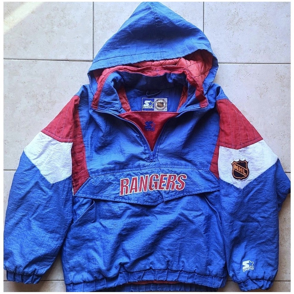 Vintage 90s New York Rangers Starter Pullover 1/2 Zip Windbreaker Jacket M vtg